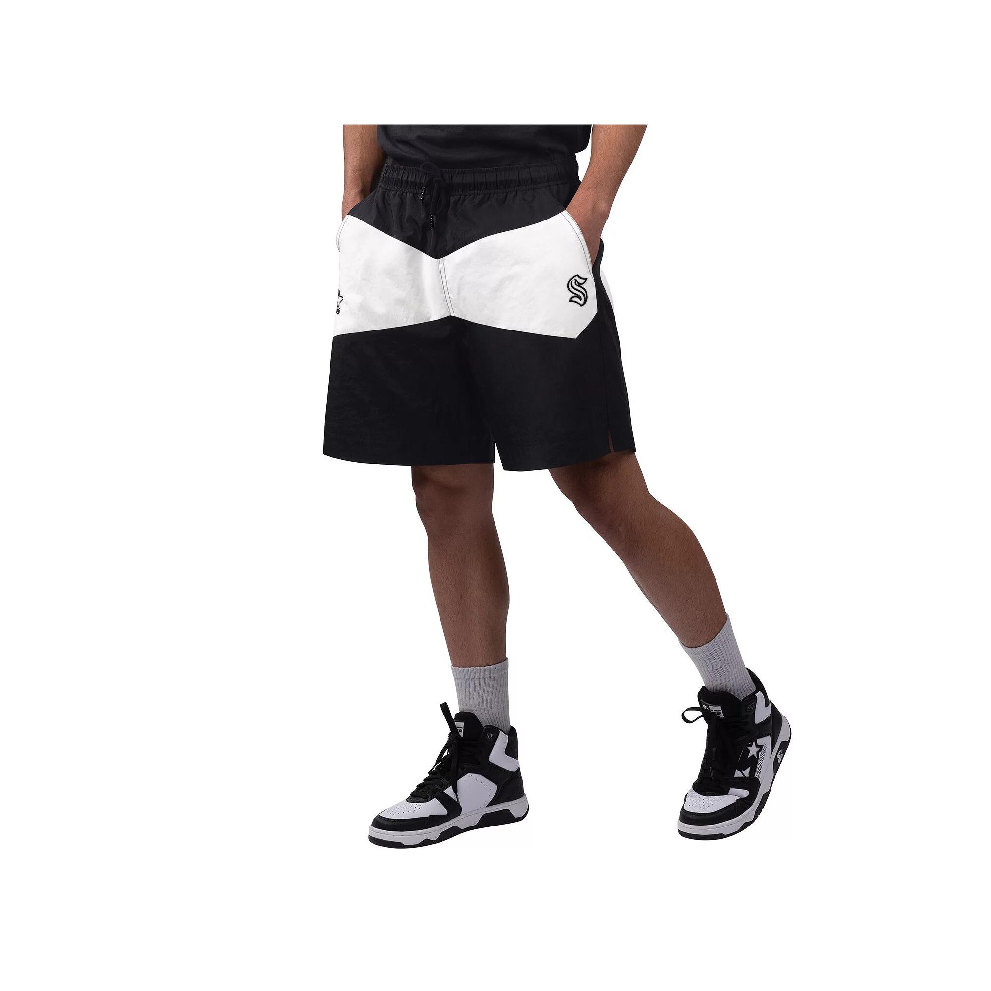 Men's Starter x NHL Black Ice Black/White Seattle Kraken Linechange Shorts,  Product Image