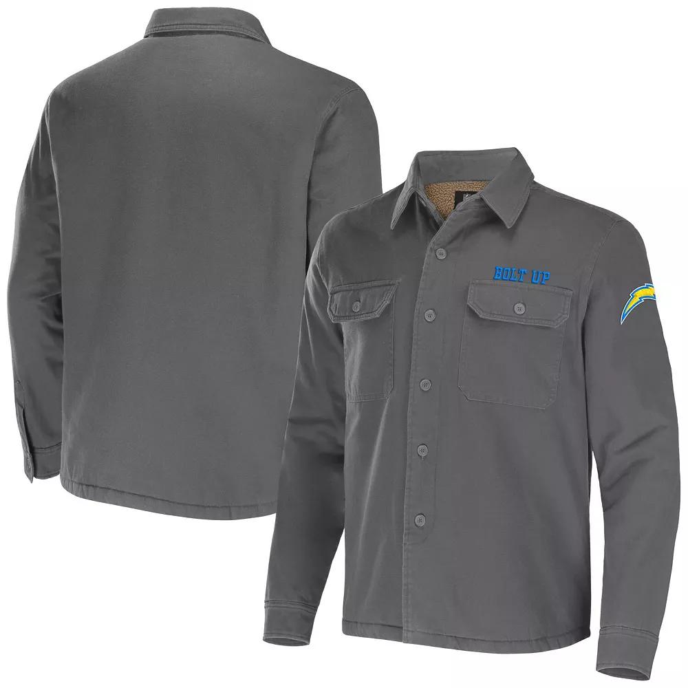 Men's NFL x Darius Rucker Collection by Fanatics Gray Los Angeles Chargers Canvas Button-Up Shirt Jacket,  Product Image