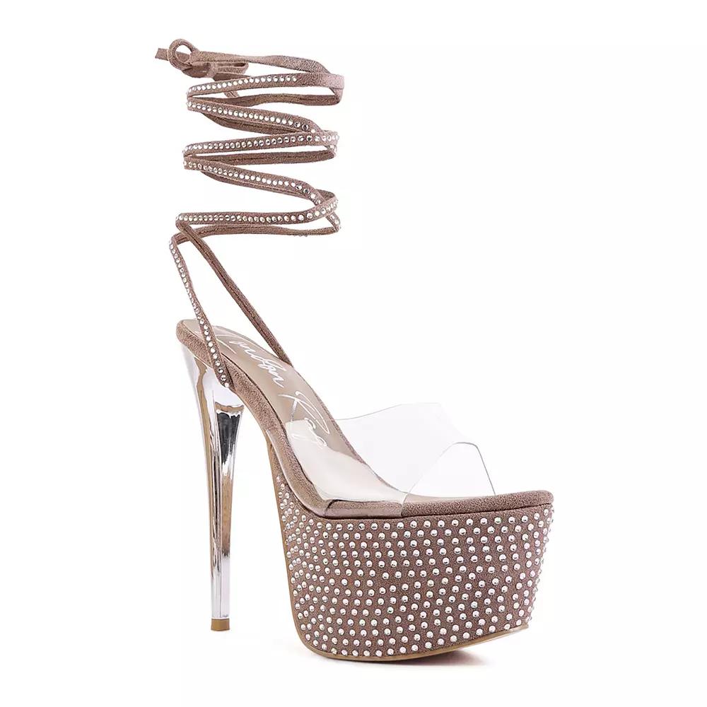 London Rag Sugar Mom Women's Strappy Rhinestone High Heel Sandals,  Product Image