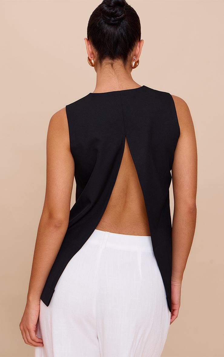 Black Woven Button Down Longline Vest Product Image