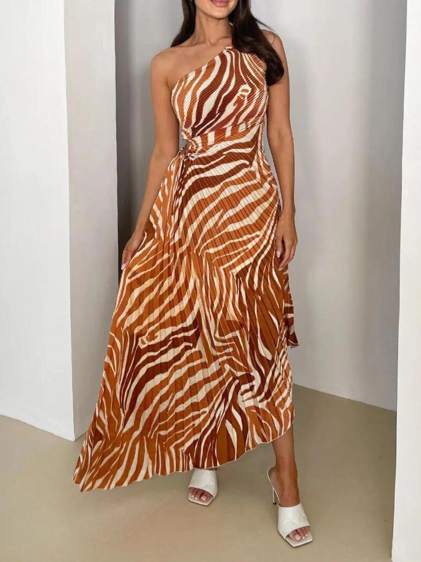 Printed One Shoulder Asymmetrical Maxi Dress Product Image