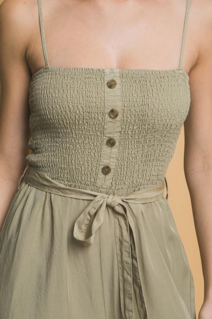 Smocked Wide Leg Cropped Jumpsuit Product Image