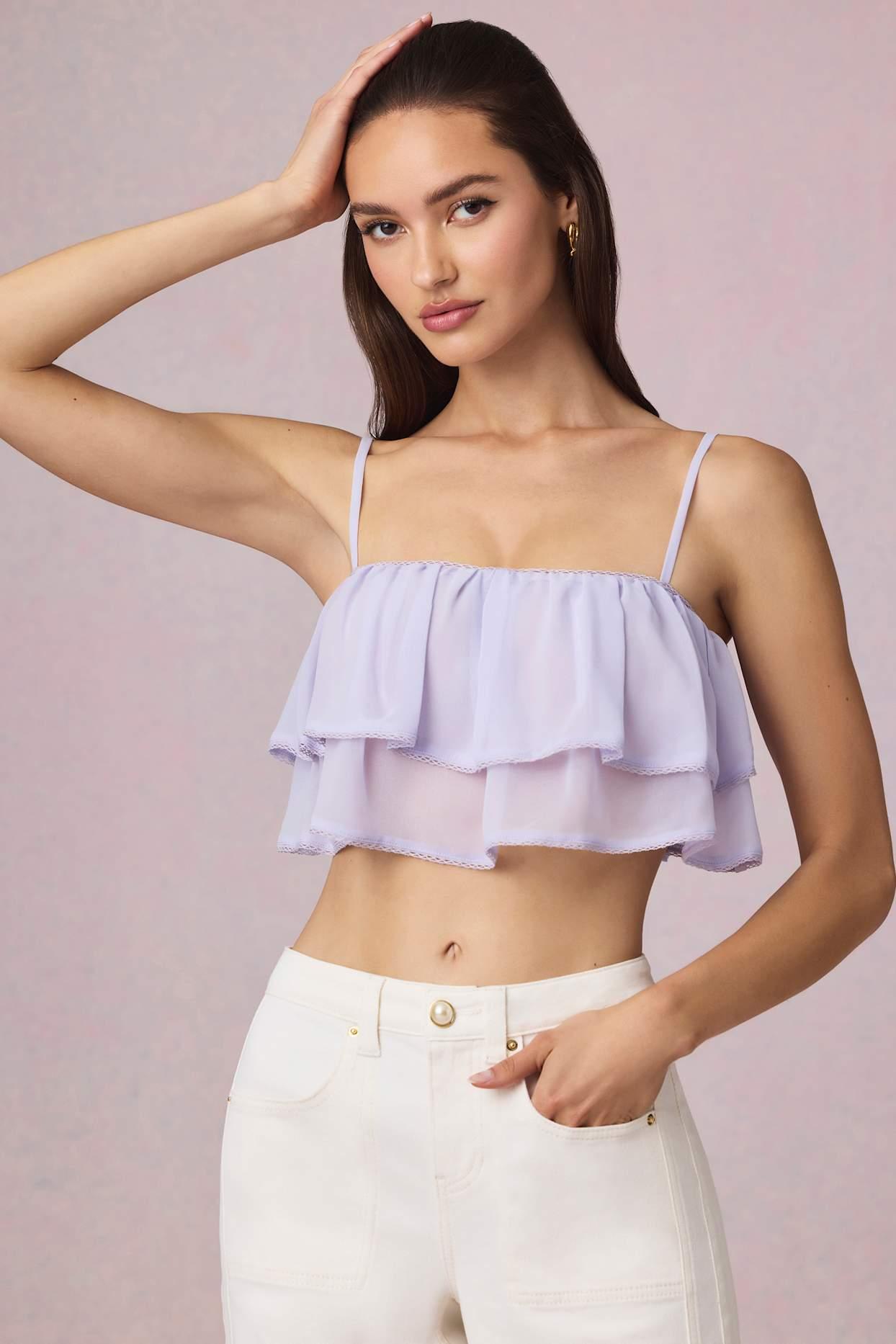 Ruffled Cropped Camisole Top in Lilac Product Image