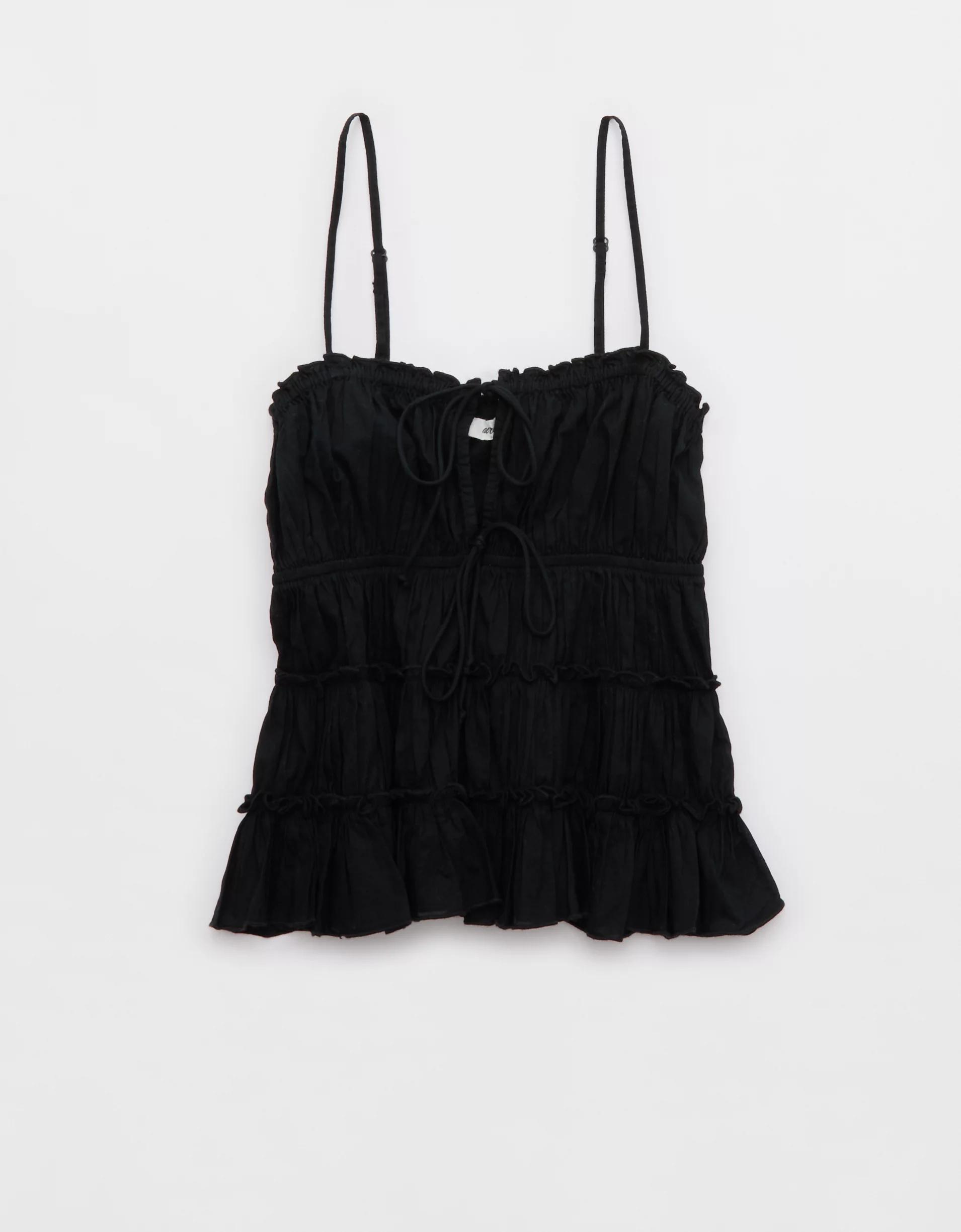 Aerie Tie Front Tiered Tank Top Product Image