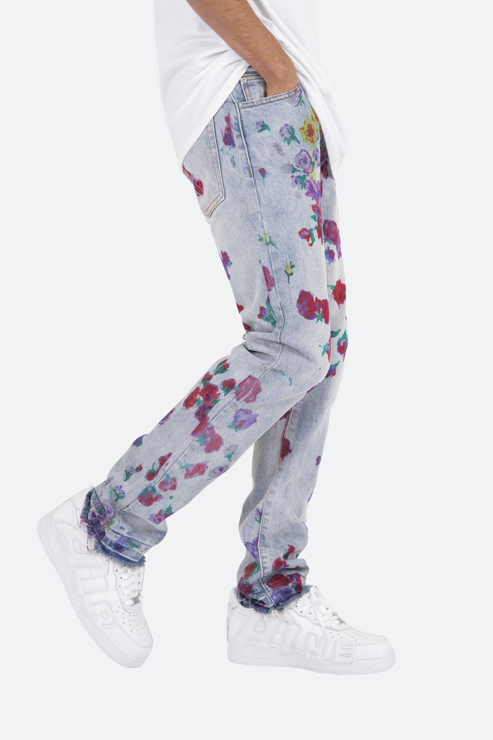 D281 Floral Straight Denim - Blue Product Image
