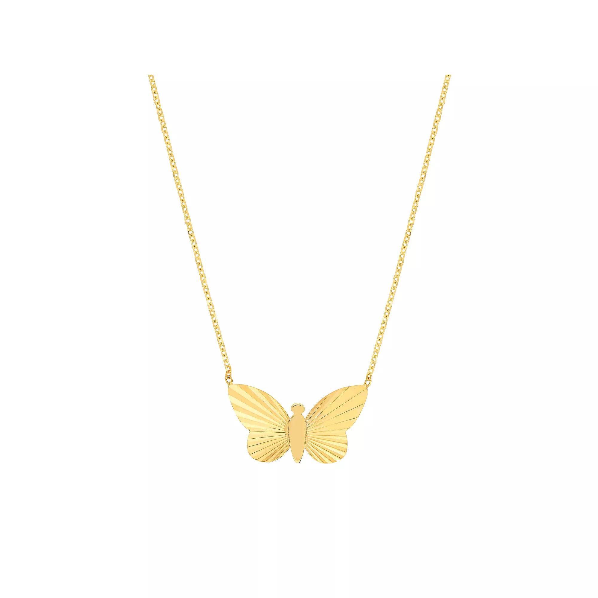 14k Gold Fluted Butterfly Pendant Necklace, Women's, Size: 18" Product Image