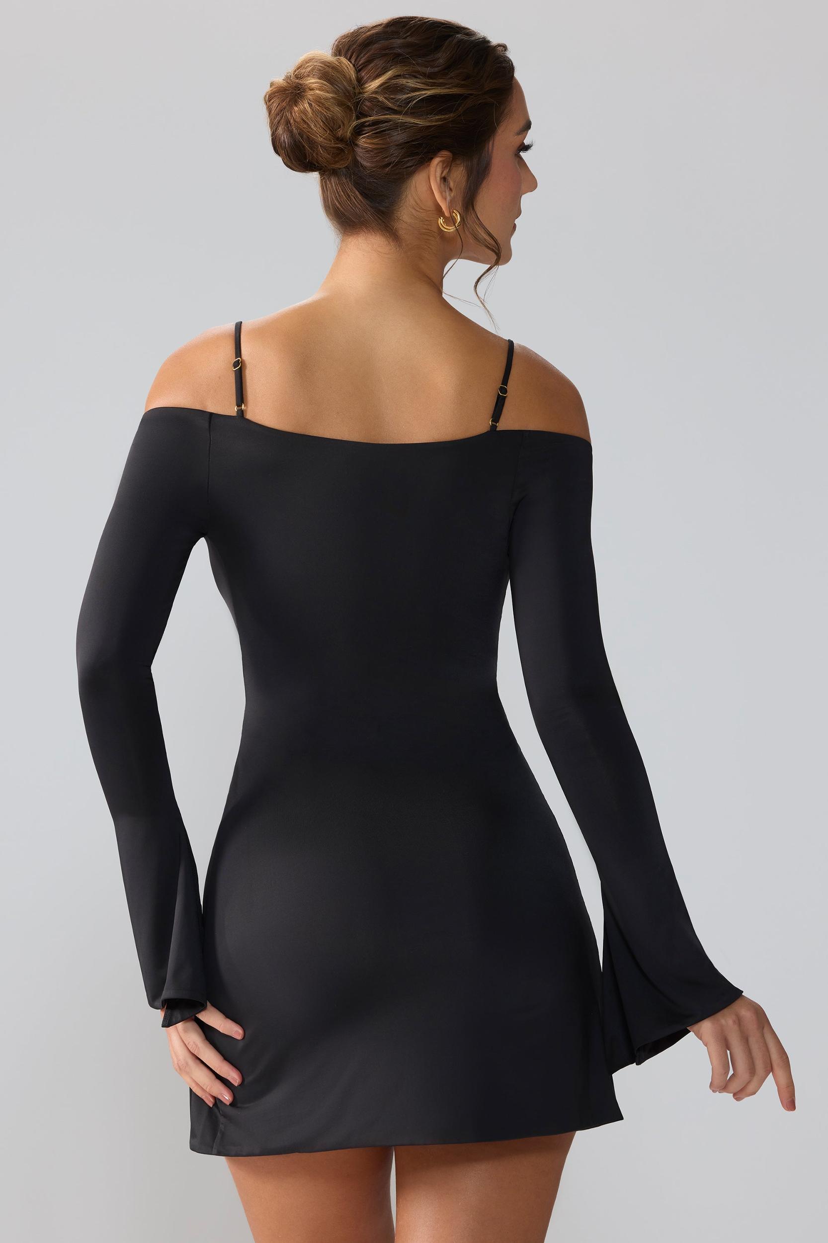 Slinky Jersey Long Sleeve Cut Out Mini Dress in Black Product Image
