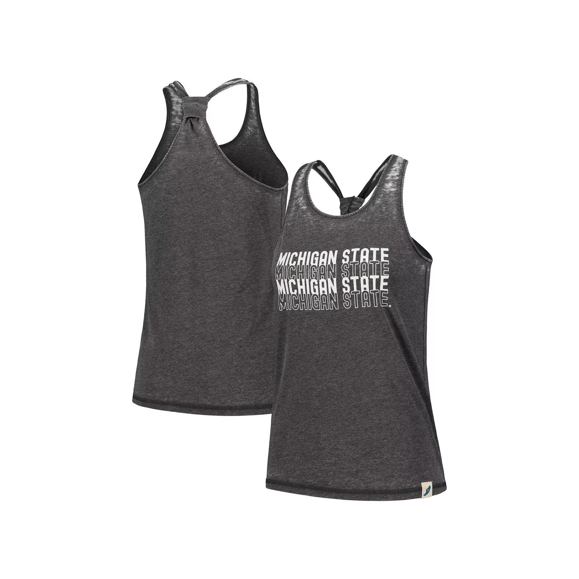 Women's League Collegiate Wear Black Michigan State Spartans Stacked Name Racerback Tank Top,  Product Image