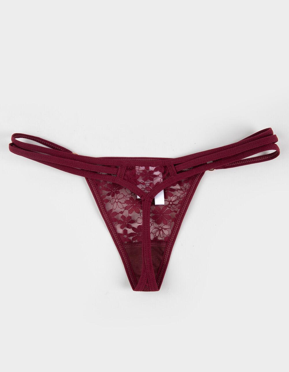 FULL TILT Strappy Side Lace Thong - DARK PURPLE Product Image
