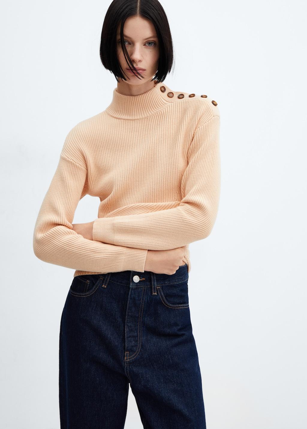 Shouder buttons ribbed sweater - Women | MANGO USA Product Image