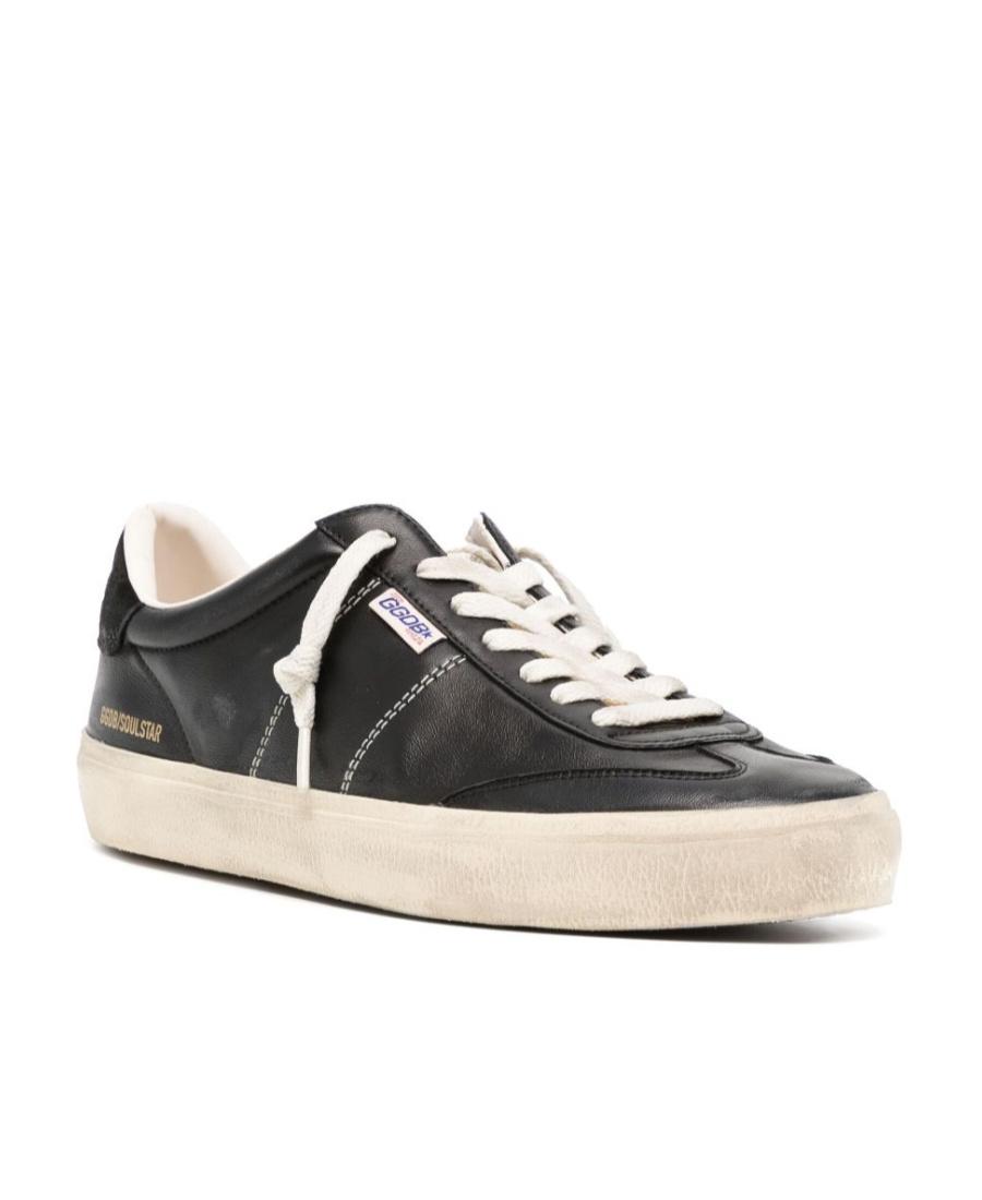 GOLDEN GOOSE Deluxe Brand Vintage-inspired Black Leather Sneakers With Contrasting White Laces Product Image