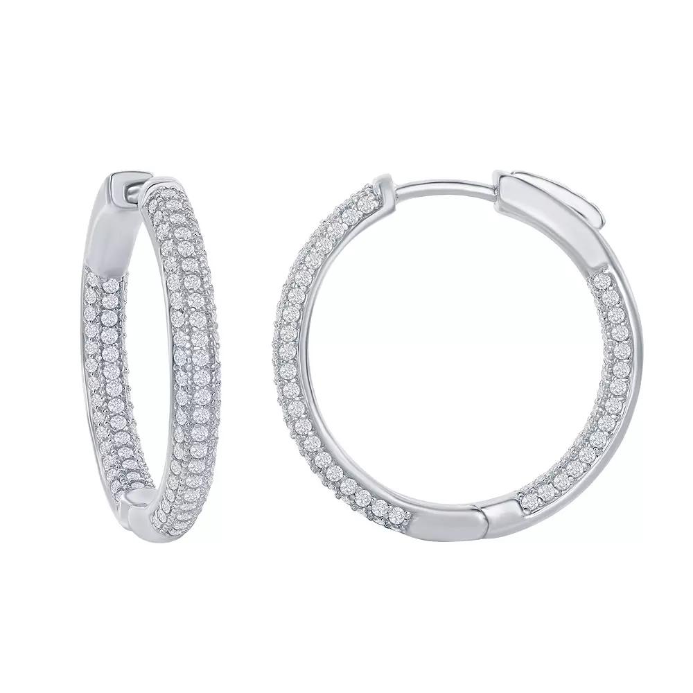Sterling Silver Inside-Outside Cubic Zirconia Hoop Earrings, Women's Product Image