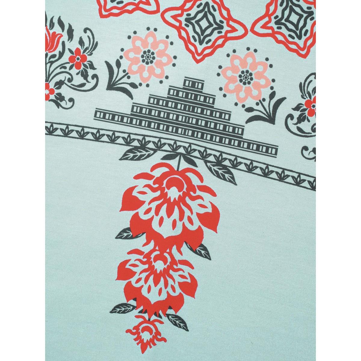 Plus Size Boho Print Stretchy Half Sleeve T-Shirt Greenbean Women Casual Non Round Neck Everyday T-shirts BloomChic 18-20/2X Product Image