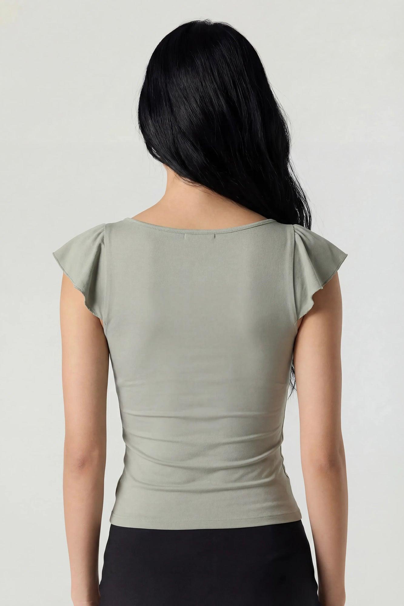 V-Neck Ruffle Tie Front Top Female Product Image