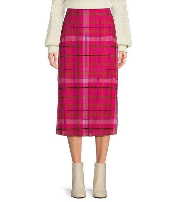 C&V Chelsea & Violet Plaid Printed Mesh Midi Skirt Product Image