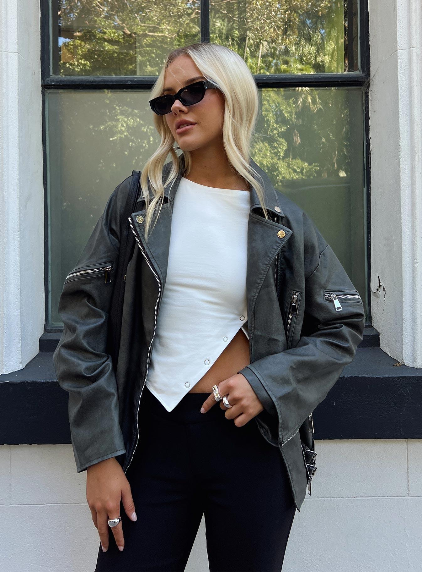 Magnets Faux Leather Jacket Washed Charcoal Product Image