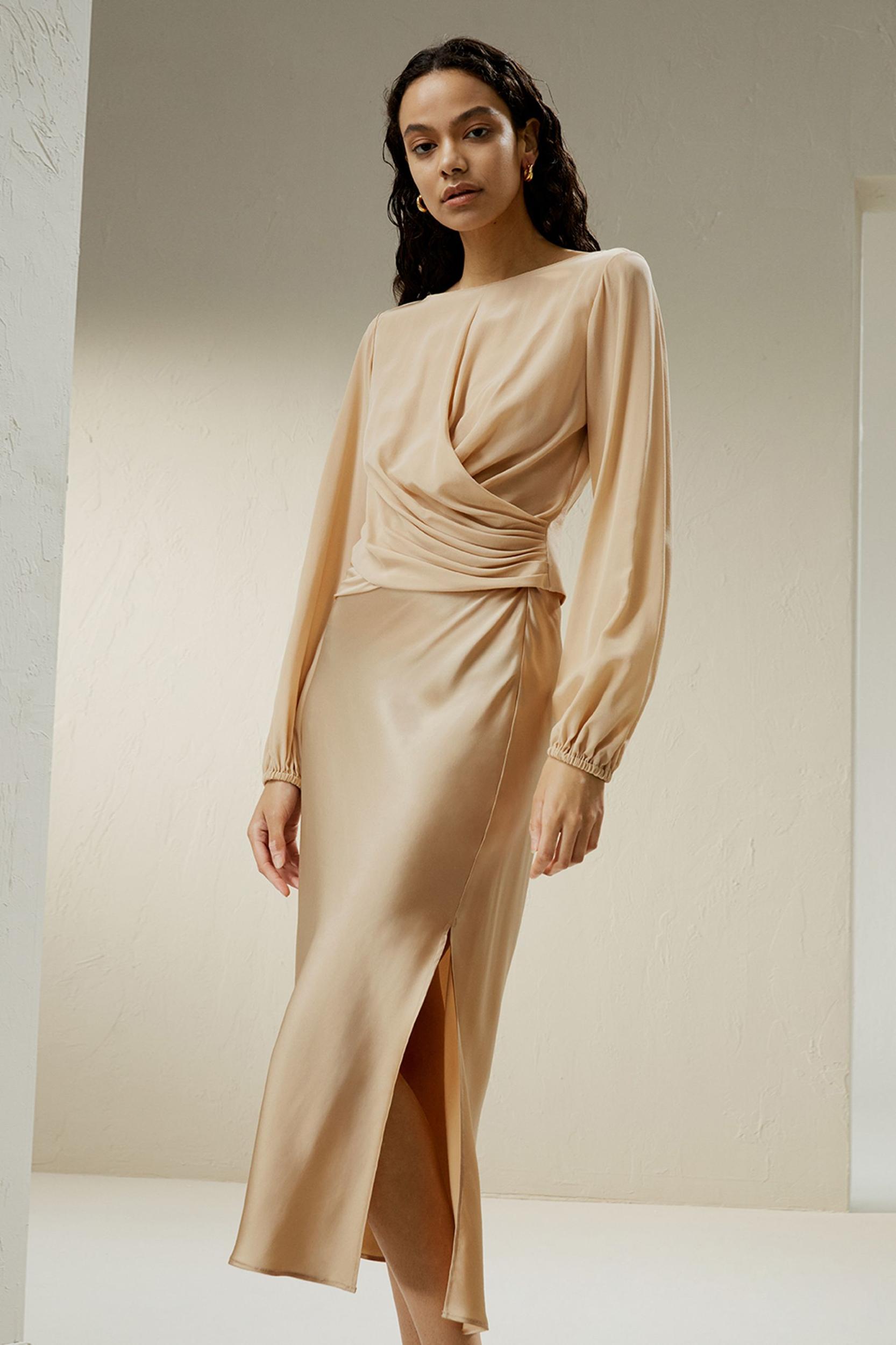 Nipped Waist Crêpe de Chine Blouse Product Image