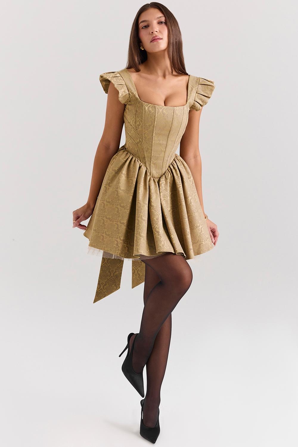 Saasha  gold jacquard mini dress - sale Product Image