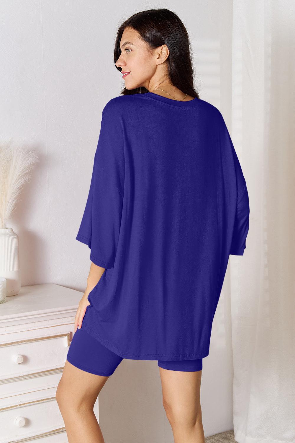 Basic Bae Full Size Soft Rayon Three-Quarter Sleeve Top and Shorts Set Product Image