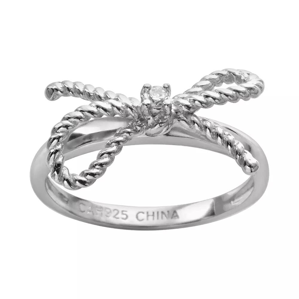 Sophie Miller Sterling Silver Cubic Zirconia Twist Bow Ring, Womens White Product Image