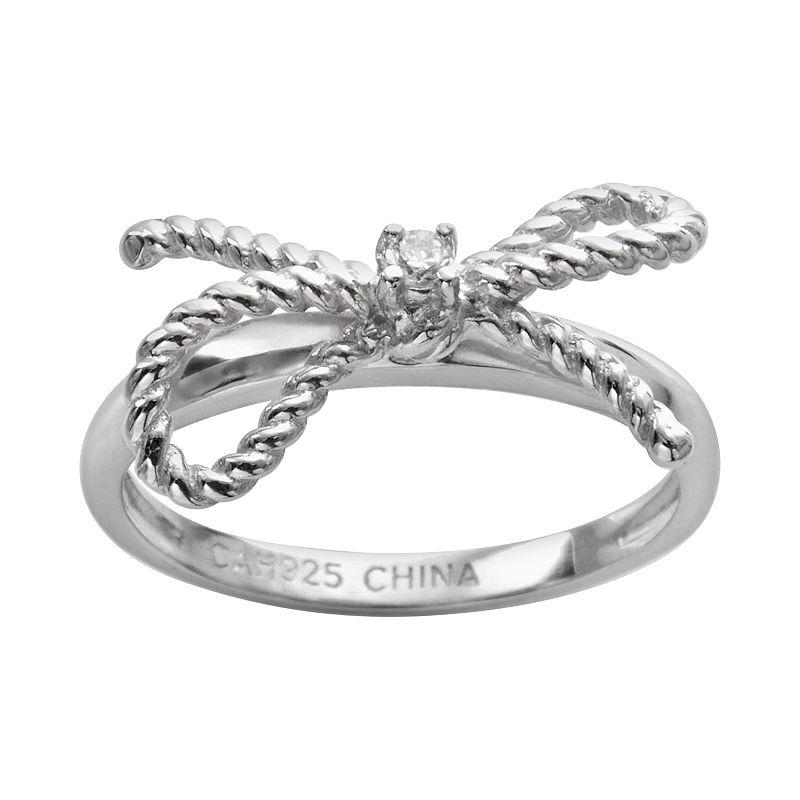 Sophie Miller Sterling Silver Cubic Zirconia Twist Bow Ring, Womens White Product Image