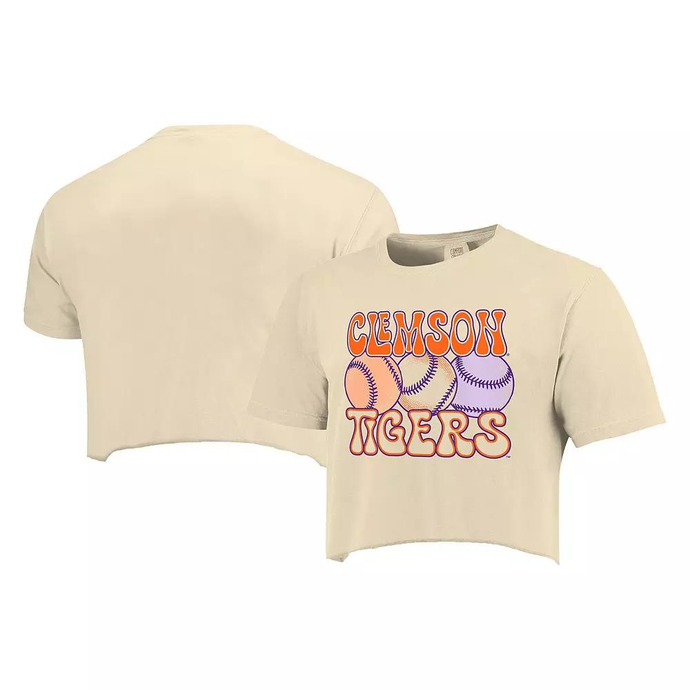 Women's Natural Clemson Tigers Comfort Colors Baseball Cropped T-Shirt,  Product Image