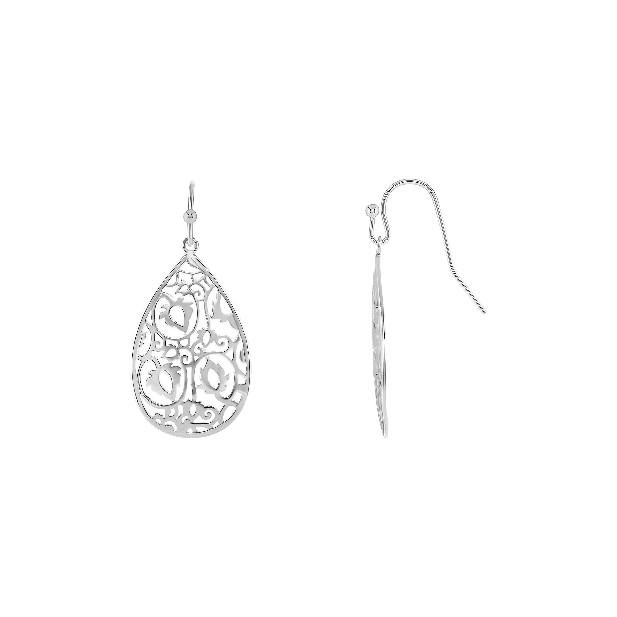 PRIMROSE Silver Tone Polished Cut Out Teardrop Filigree Earrings, Women's Product Image