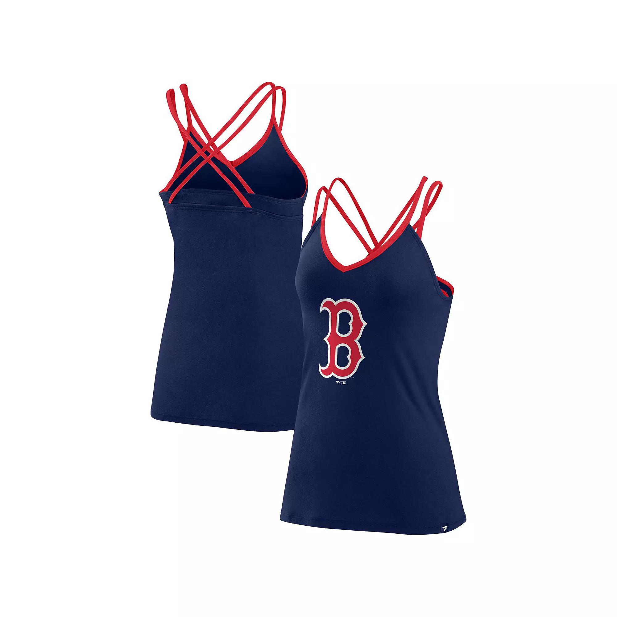 Women's Fanatics Branded Navy Boston Red Sox Barrel It Up Cross Back V-Neck Tank Top,  Product Image