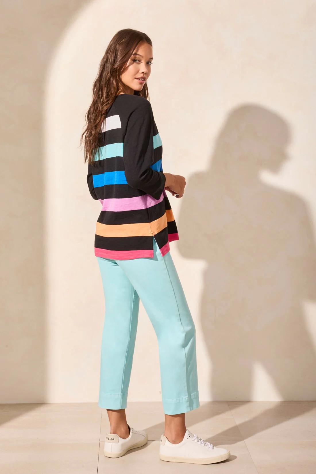 Striped Cotton Slub Raglan Sleeve Crew Neck Top Product Image