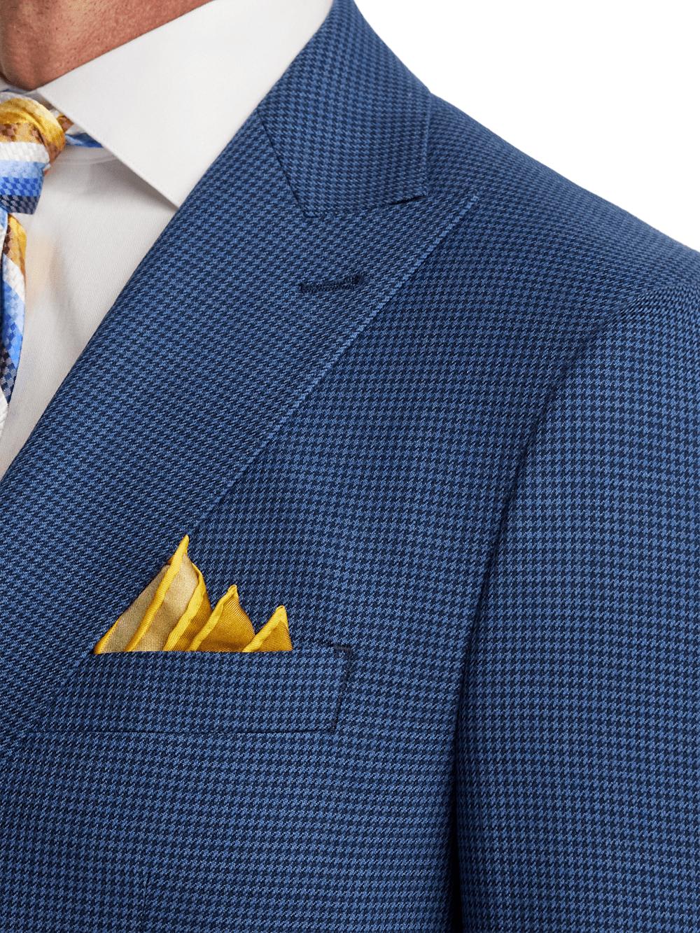 Wool Houndstooth Single Breasted Peak Lapel Suit Jacket - Blue Product Image