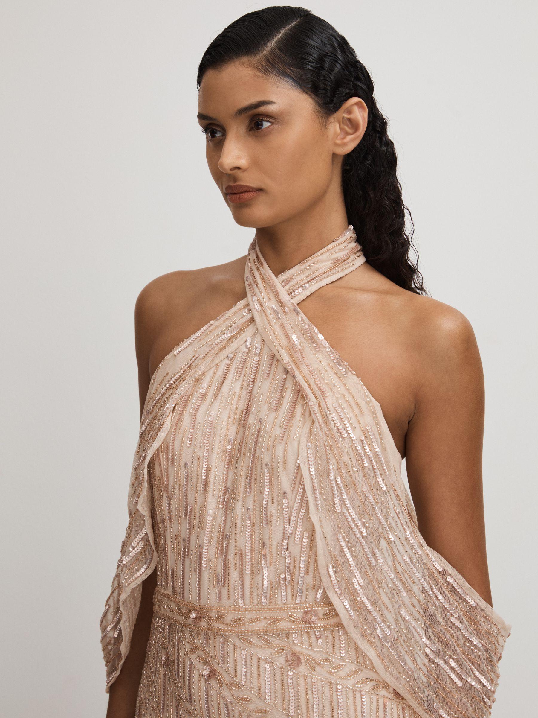 Ava Nude Raishma Nude Embellished Cross Front Maxi Dress Product Image