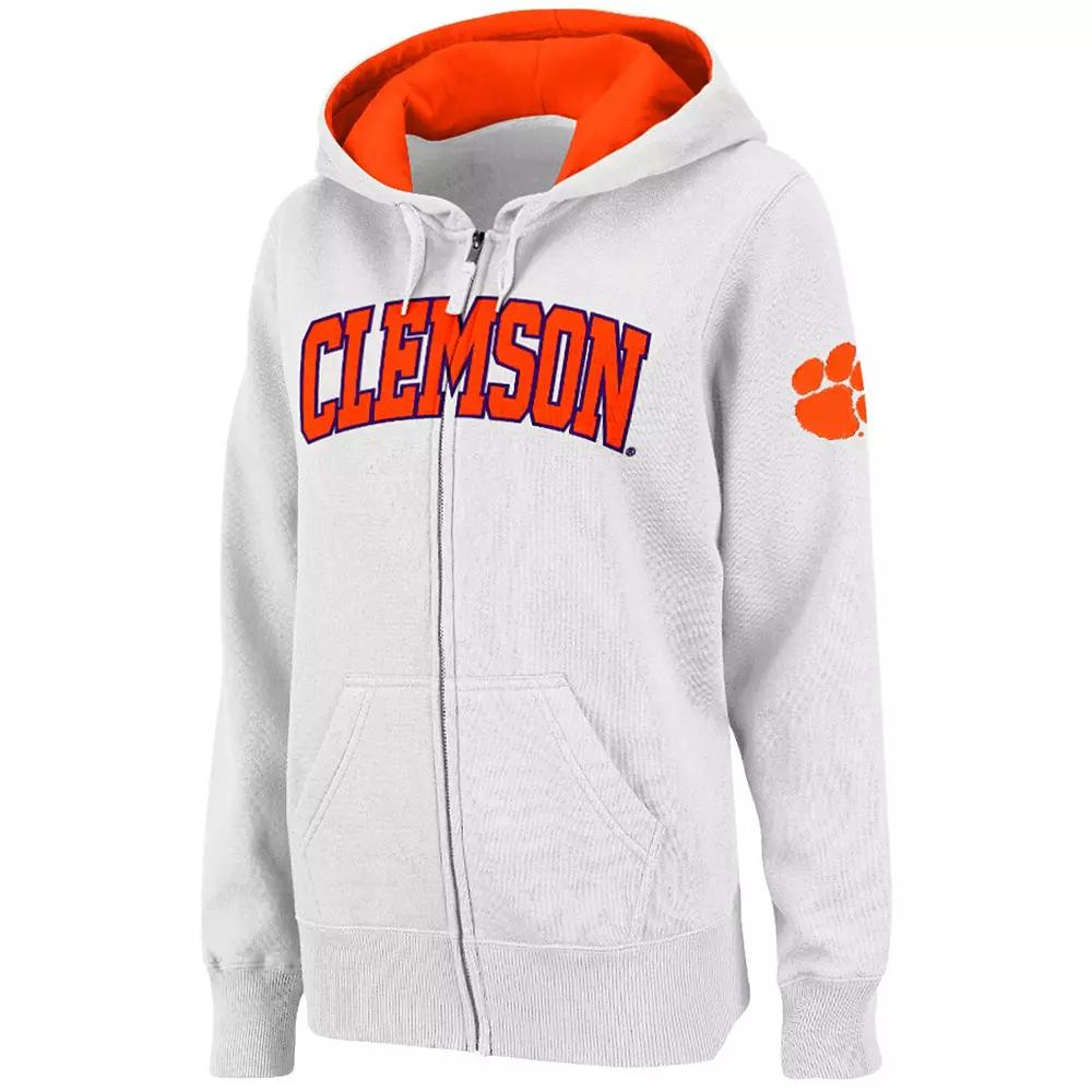 Women's Stadium Athletic White Clemson Tigers Arched Name Full-Zip Hoodie, Size: 2XL Product Image