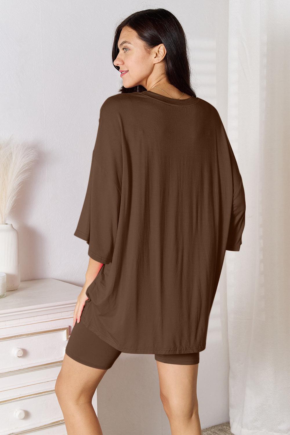 Basic Bae Full Size Soft Rayon Three-Quarter Sleeve Top and Shorts Set Product Image