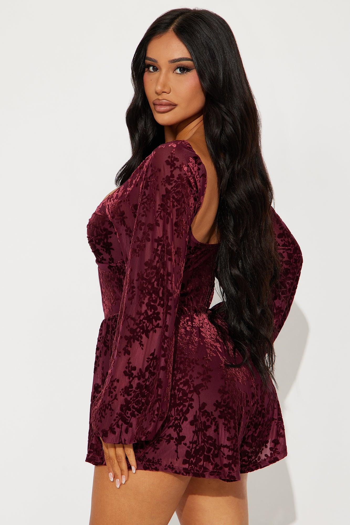 Alice Velvet Romper - Wine Product Image
