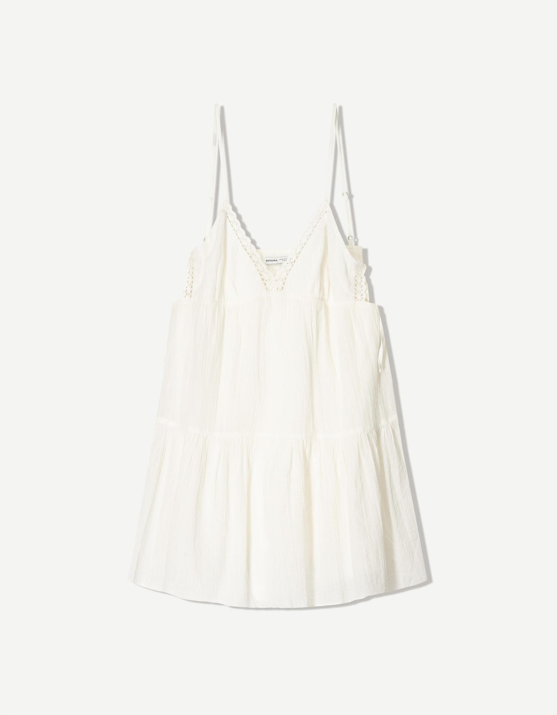 Textured mini dress with lace trim Product Image