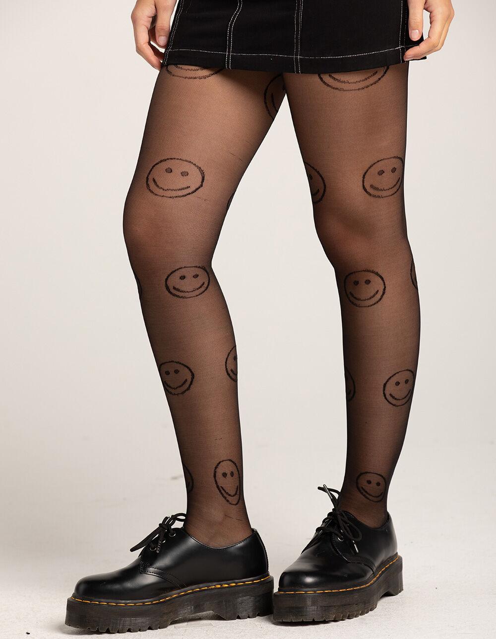FULL TILT Happy Face Sheer Tights - BLACK Product Image