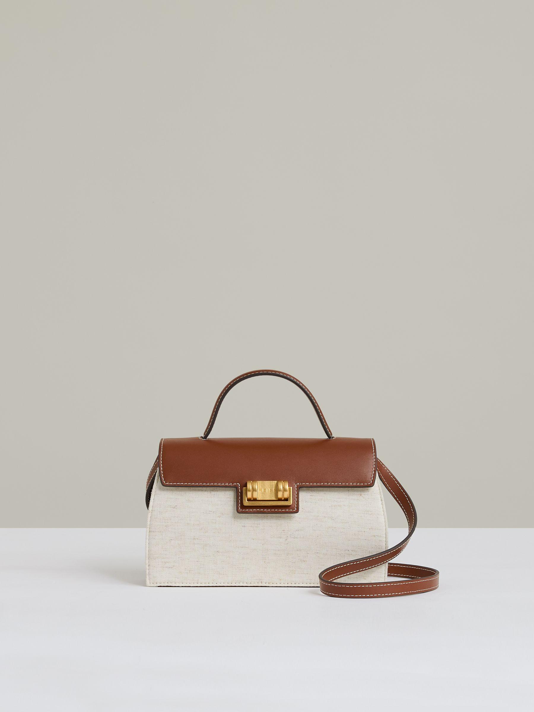 Leather And Cotton Top Handle Bag in Natural Product Image