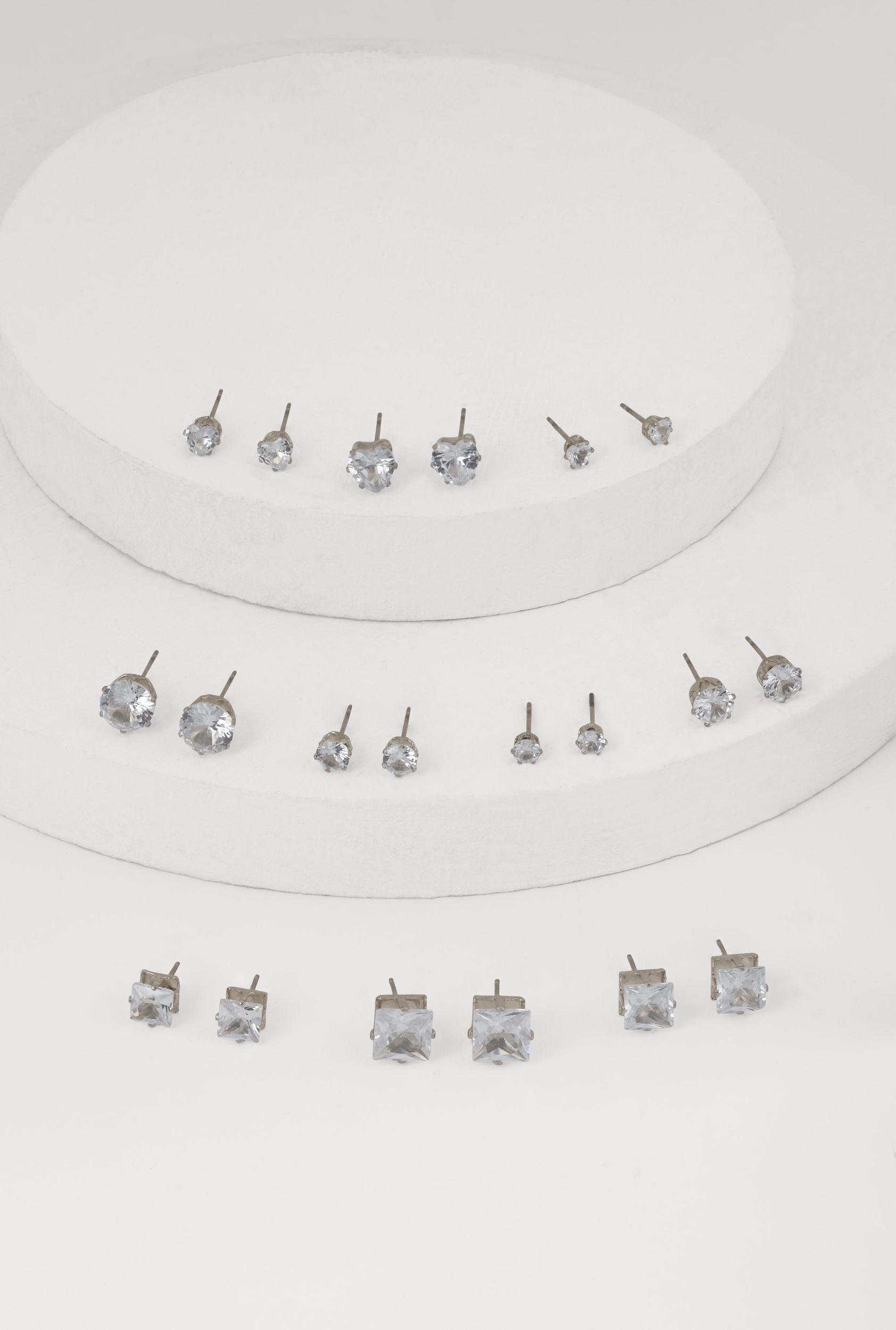 Elegant Cubic Zirconia Stud Earrings Set of 10 Male Product Image