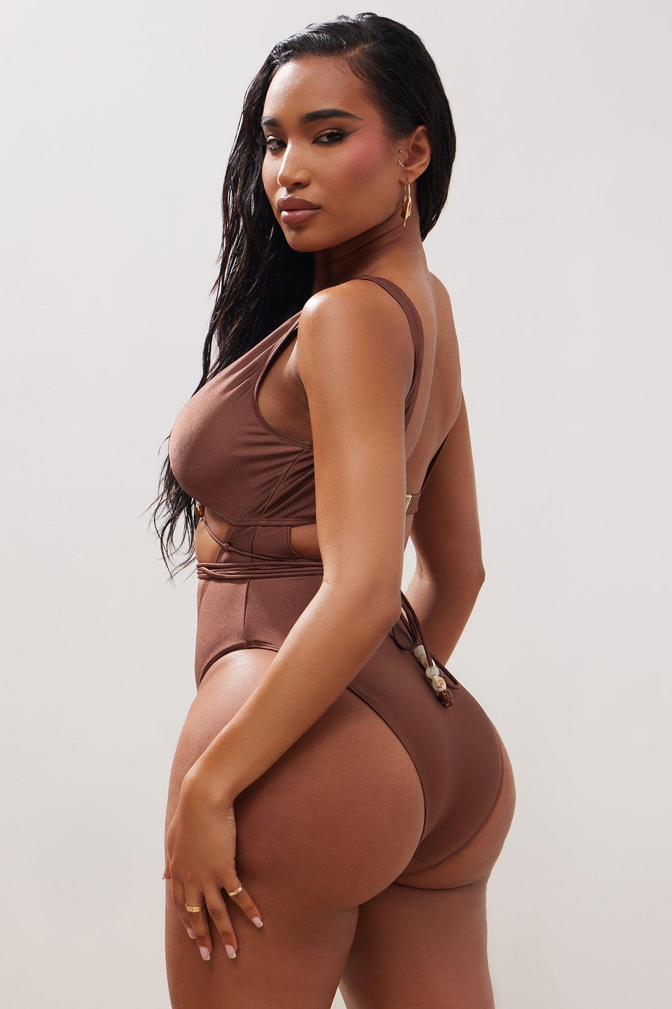 Pebble Beach Beaded 1 Piece Swimsuit - Chocolate Product Image