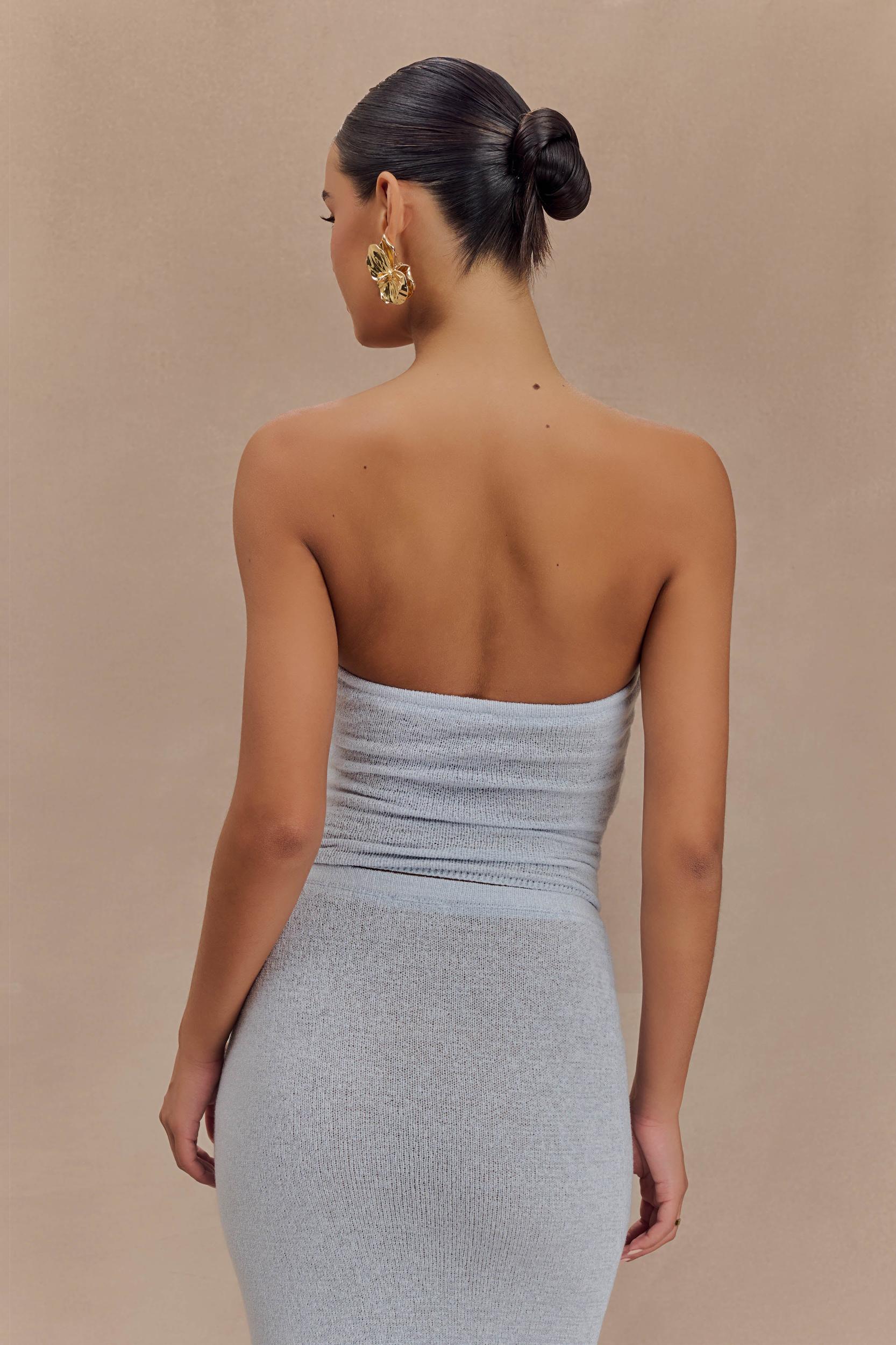 Phoebe Strapless Tie Knit Top - Ice Blue Product Image