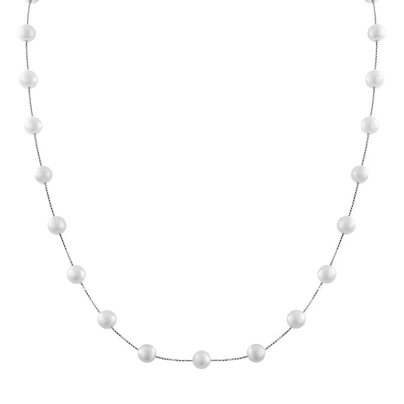 PearLustre by Imperial 10k White Gold Freshwater Cultured Pearl Station Necklace, Women's,  Product Image