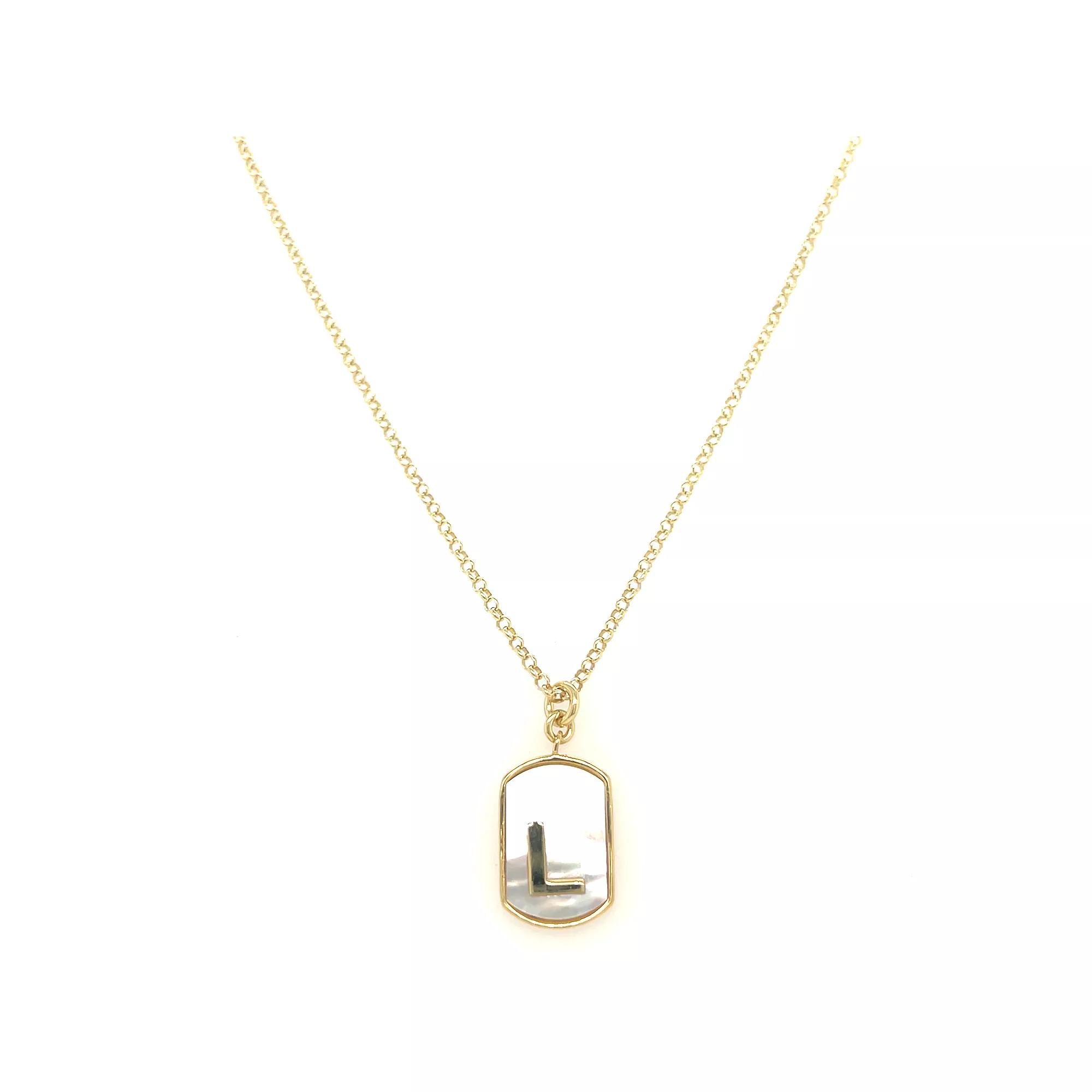 Meshmerise 18k Gold Over Silver Mother-Of-Pearl Initial Dog Tag Necklace, Women's, Size: 16-18" ADJ, Gold Tone L Product Image
