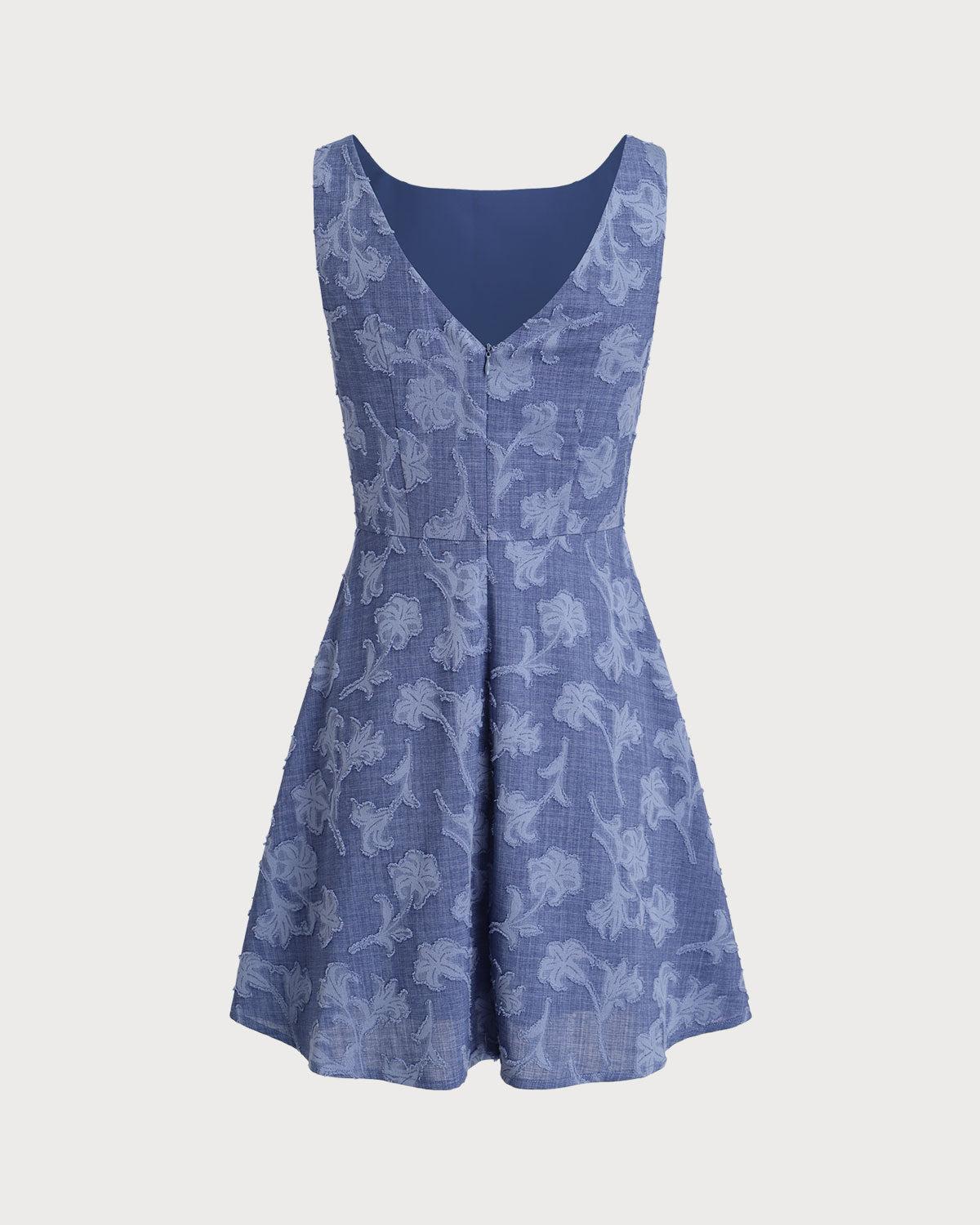 Blue Round Neck Sleeveless Mini Dress Product Image