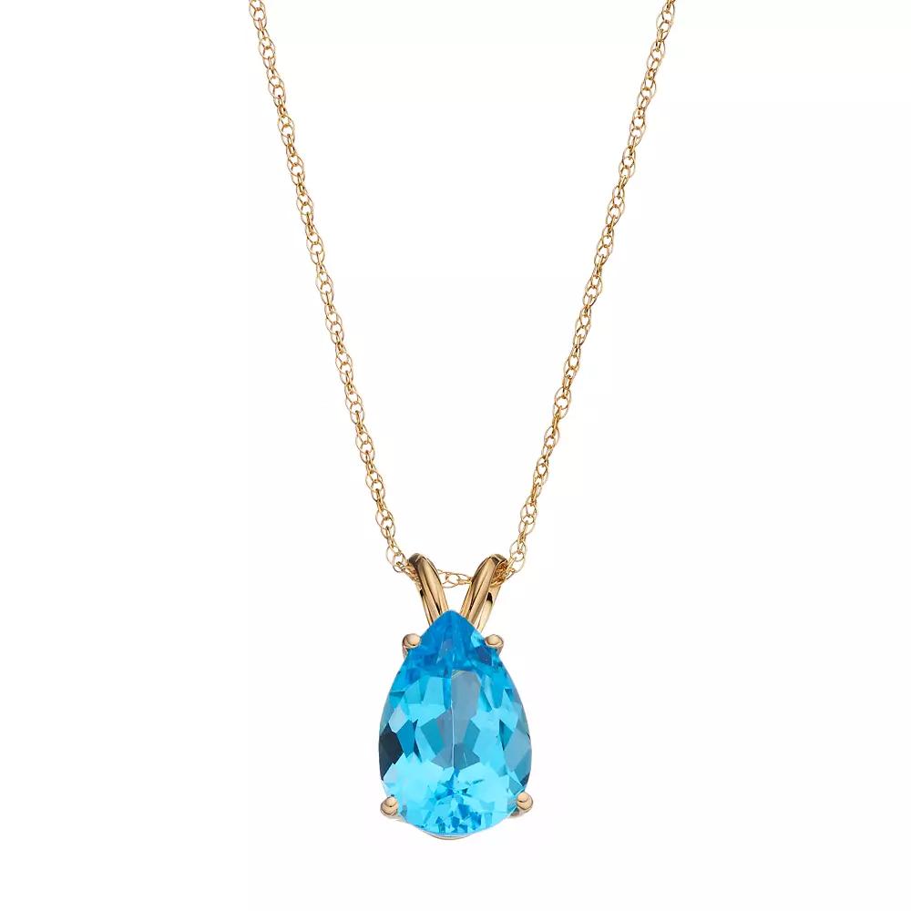 Celebration Gems 14k Gold Blue Topaz Teardrop Pendant, Women's, Size: 18" Product Image