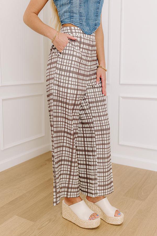 The Madison High Waist Plaid Pants in Mocha Product Image