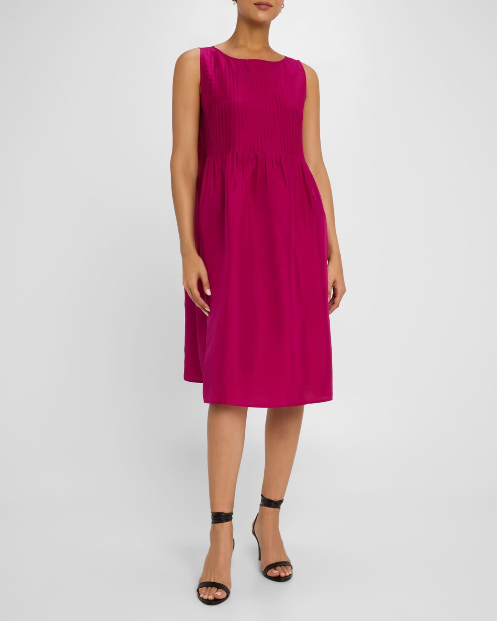Sleeveless Pintuck Silk Midi Dress Product Image