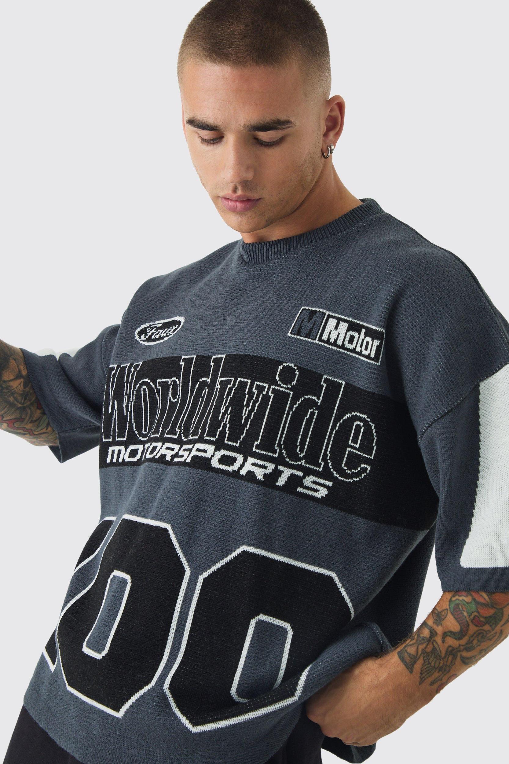Oversized Moto 100 Knitted T-Shirt | boohooMAN USA Product Image
