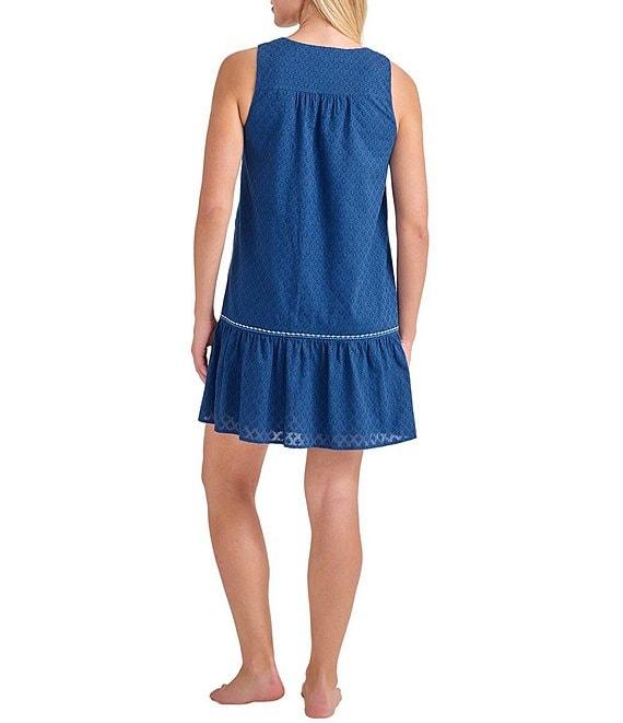Tommy Bahama Cotton Clip Solid Texture Split V-Neck Sleeveless Swim Cover-Up Dress Product Image