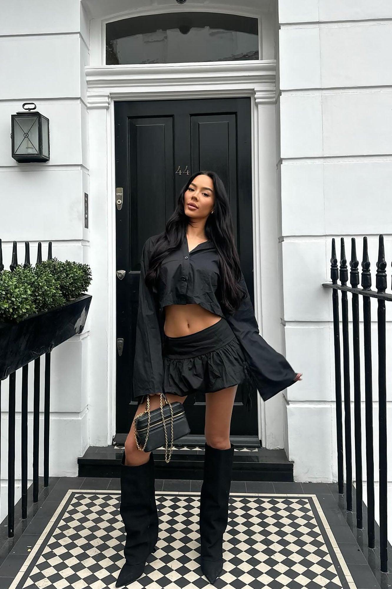 Simple Affair Bubble Hem Mini Skirt Set - Black Product Image