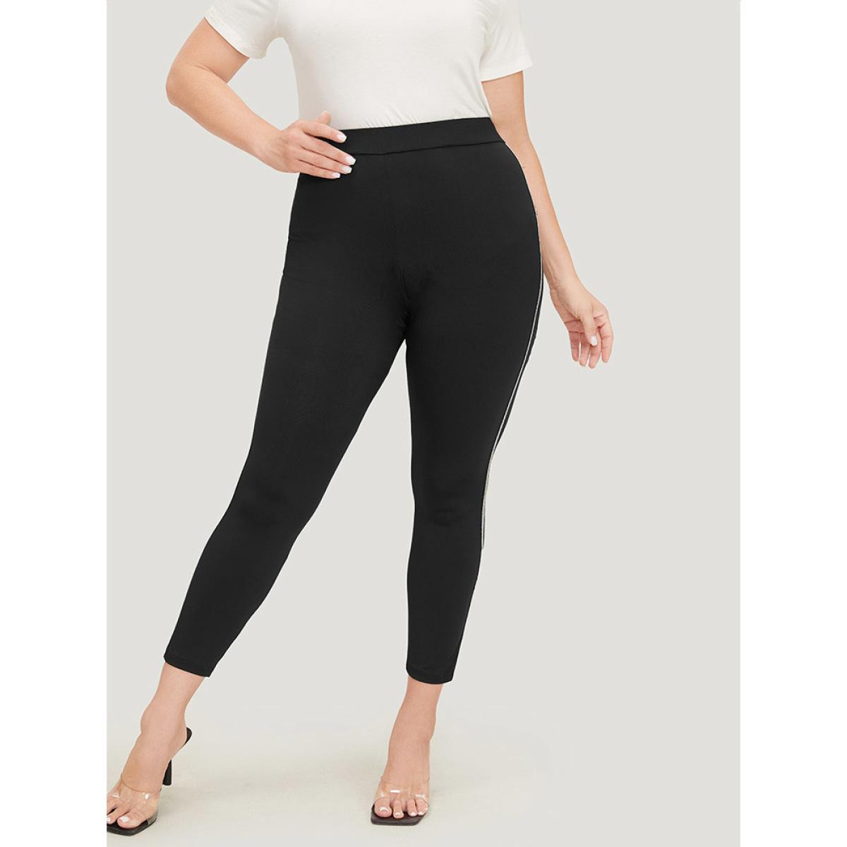 Plus Size Glitter Contrast Side Skinny Leggings Women Black Elegant High stretch Skinny High Rise Dailywear Leggings BloomChic 14-16/1X Product Image